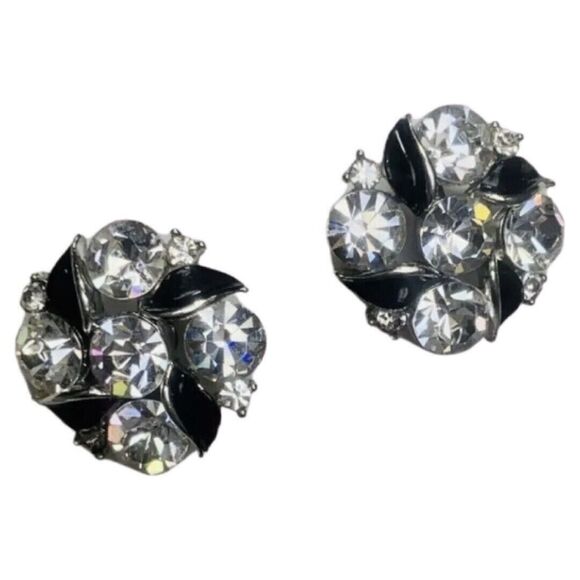 Lisner Crystal Flower Stud Earrings Signed Screw Backs Silver Shimmering - Picture 9 of 12